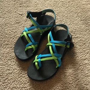 Blue and Green Chaco Sandals